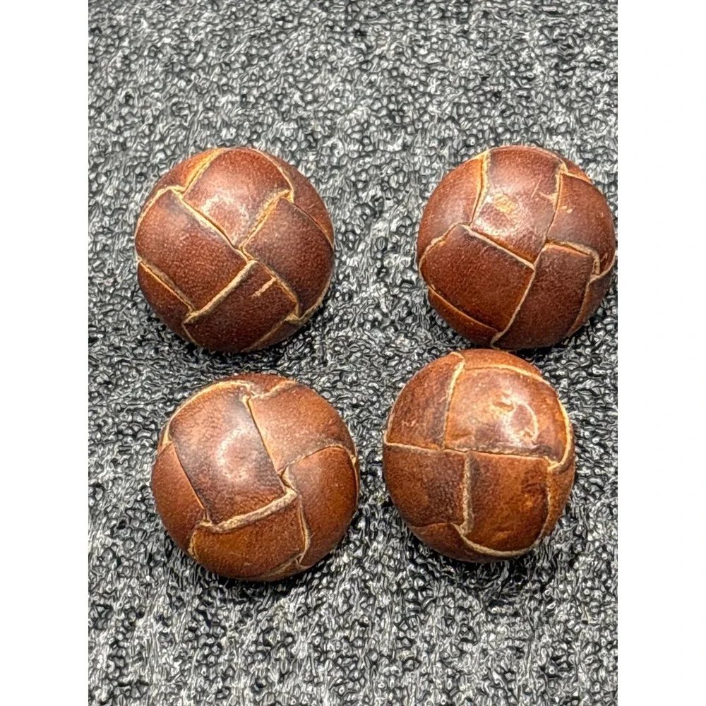Set of 8 Vintage Handcrafted Woven Leather Sphere Buttons Or Charms - Picture 2 of 5